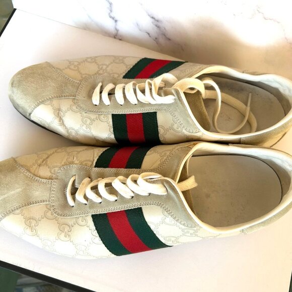 Gucci Guccissima GG Logo cream green red sneakers size 10 1/2 G 11 1/2 US Preown - Picture 4 of 16